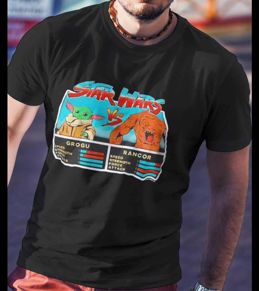 Star Wars Grogu Vs Rancor Speed Strength Force Attack T-Shirt