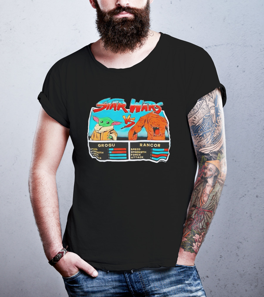 Star Wars Grogu Vs Rancor Speed Strength Force Attack T-Shirt