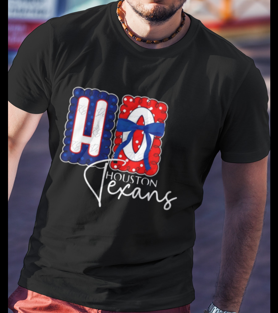 Houston Texans Football HOU Blue Red Bow T-Shirt