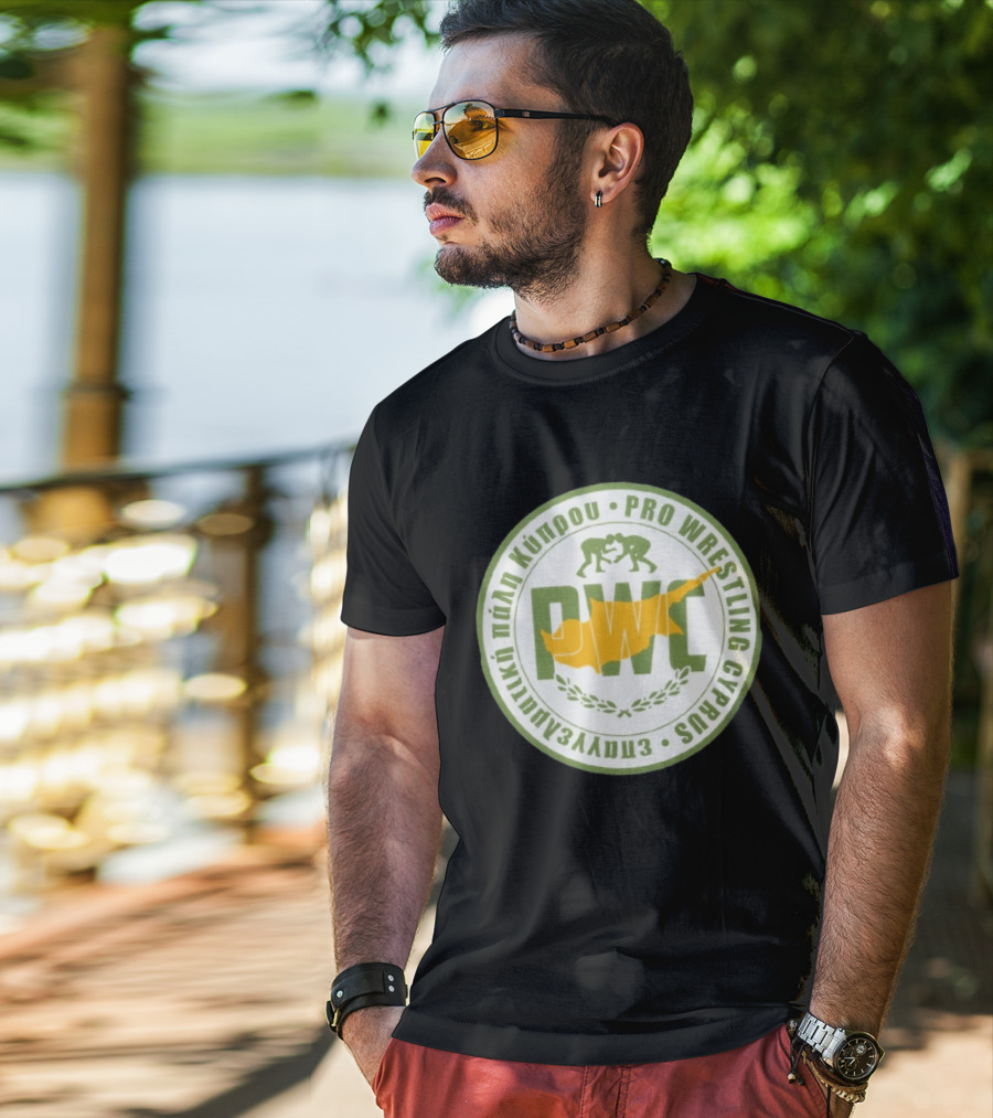 Pro Wrestling Cyprus Grappling Emblem With PWC And Cyprus Map T-Shirt