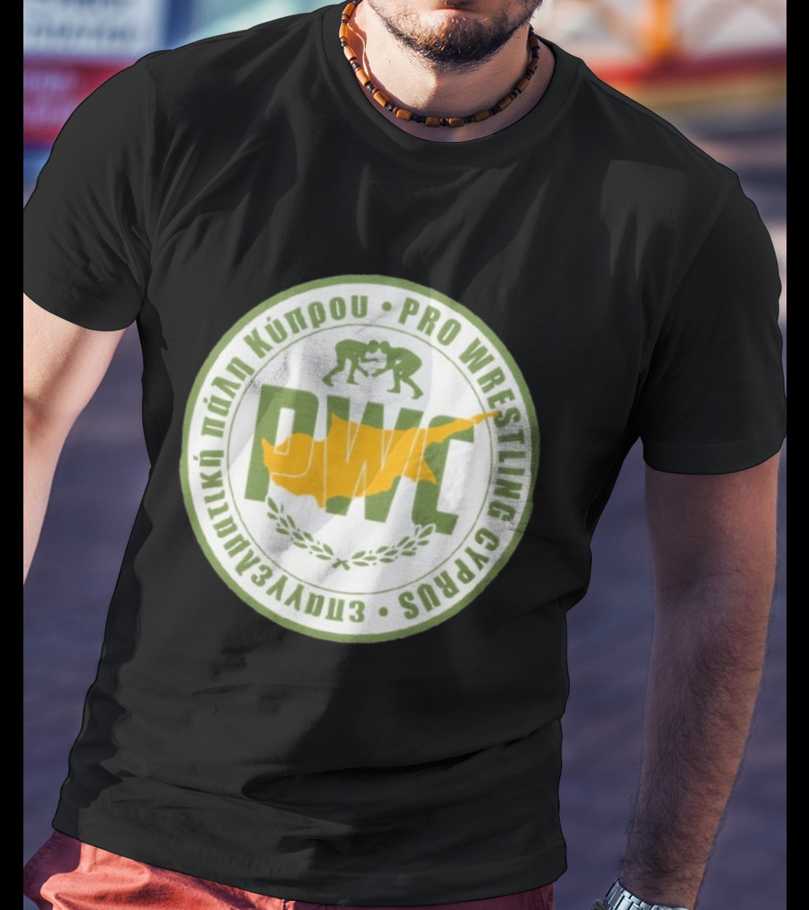 Pro Wrestling Cyprus Grappling Emblem With PWC And Cyprus Map T-Shirt