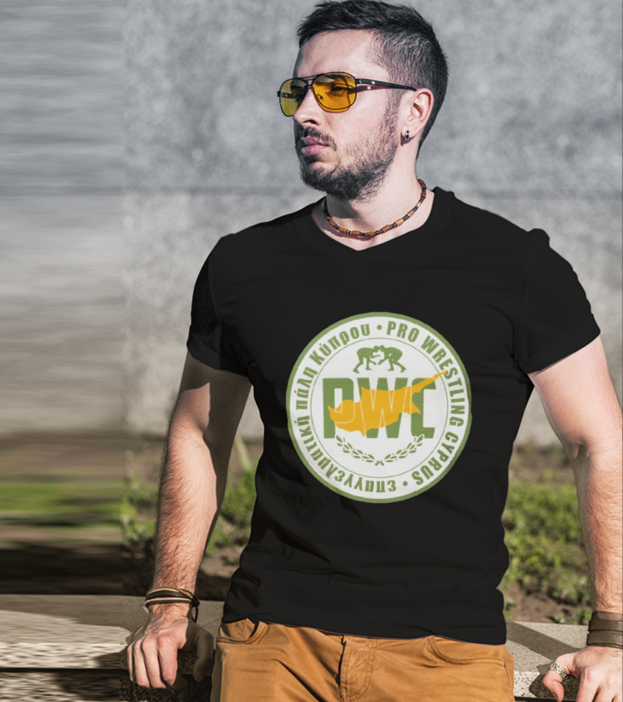Pro Wrestling Cyprus Grappling Emblem With PWC And Cyprus Map T-Shirt