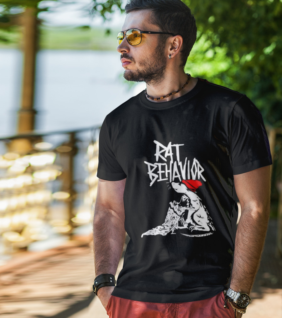 Rat Behavior Graphic With Red Hat And White Rat T-Shirt