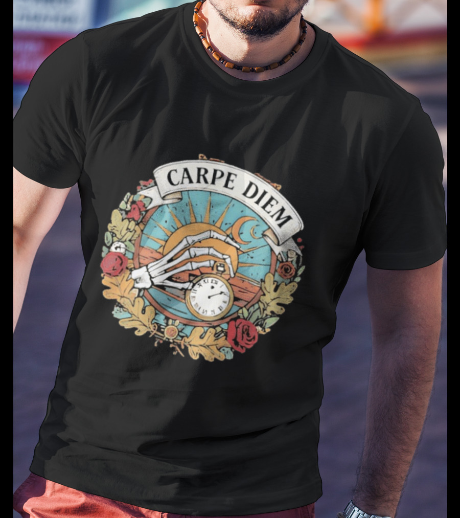 Carpe Diem Memento Mori Skeleton Art Roses Sun Moon T-Shirt