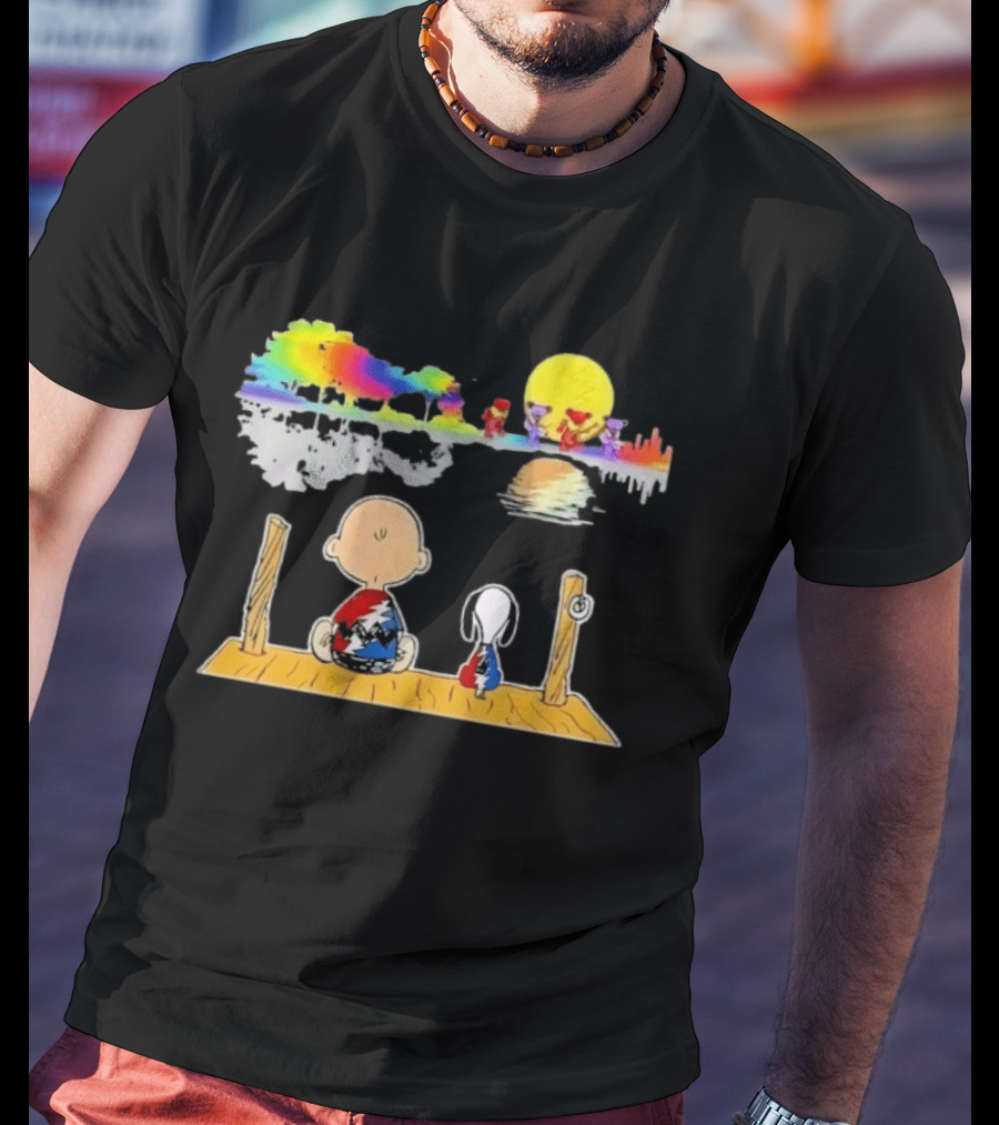Charlie Brown Snoopy Grateful Dead Dancing Bears Reflective Scene T-Shirt