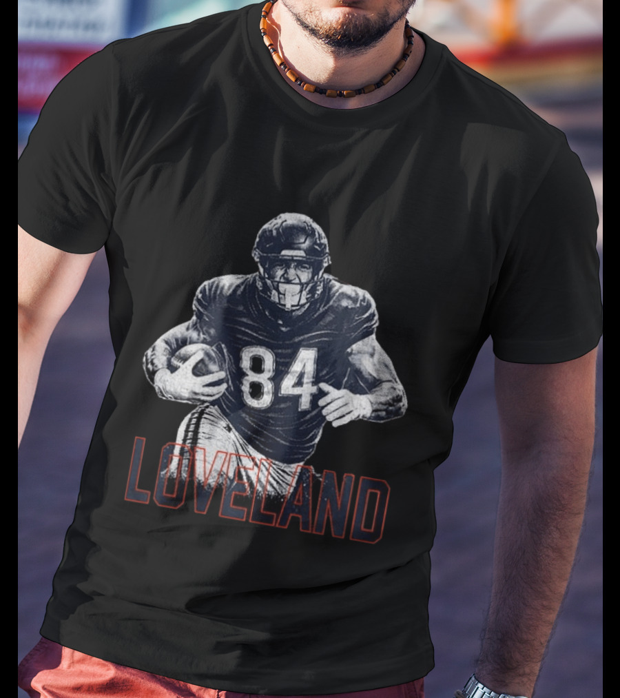 Colston Loveland 84 Chicago Bears Football Player Halftone T-Shirt