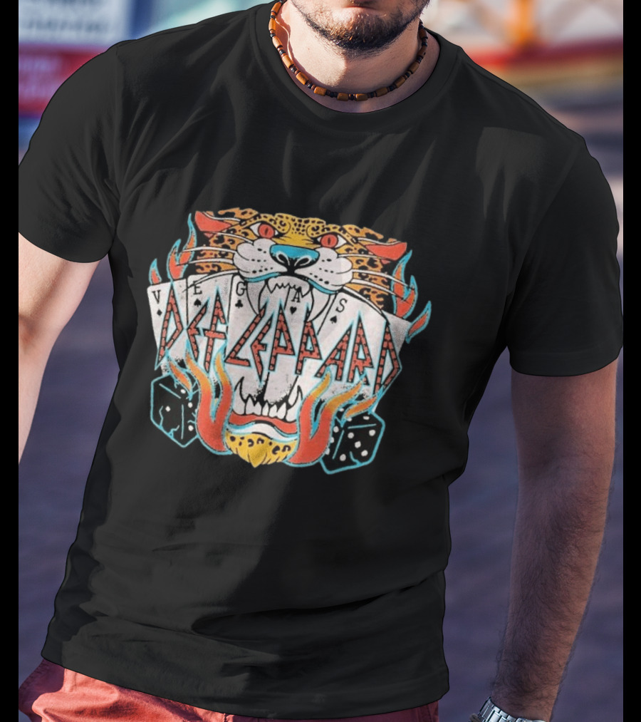Def Leppard Las Vegas Residency Collection 2026 Vegas Cards Tiger Dice Flame T-Shirt