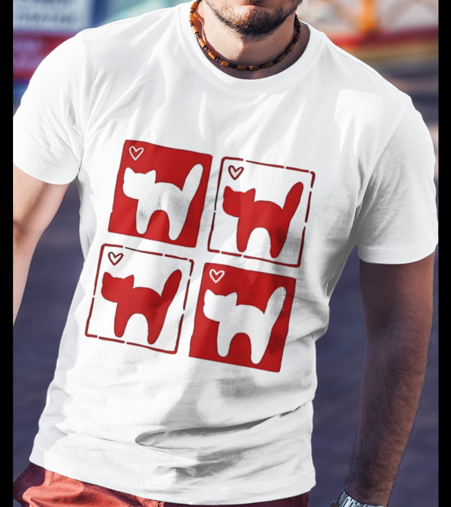 Y2K Cat Love Hearts Retro 2000s Square T-Shirt