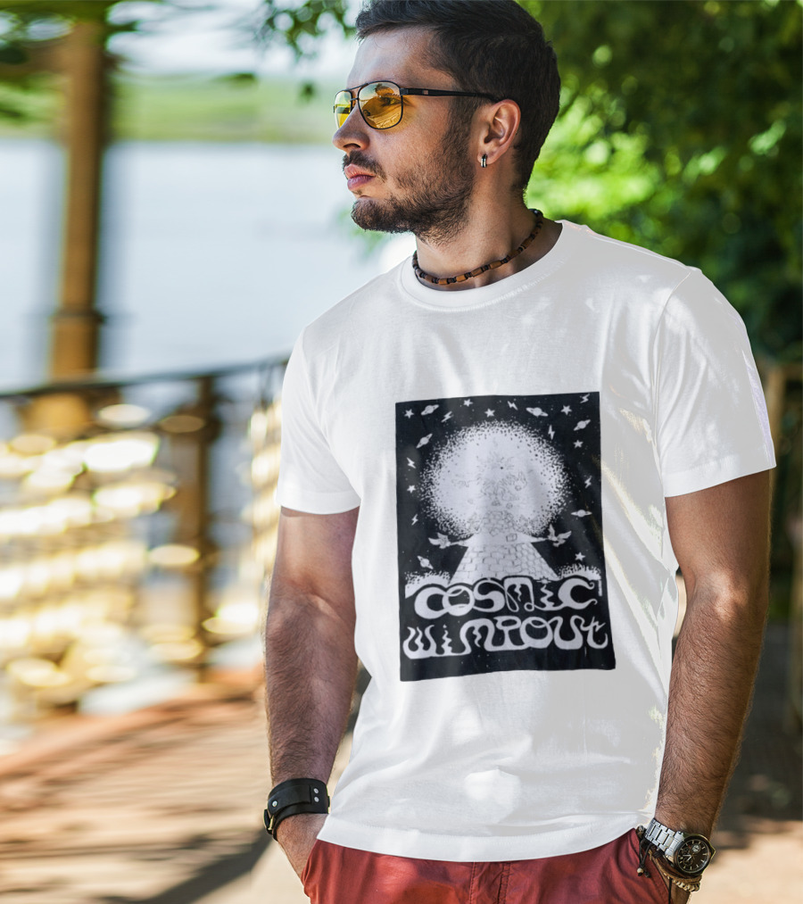 Cosmic Wimpout Psychedelic Pyramid Dice Explosion With UFOs And Stars T-Shirt