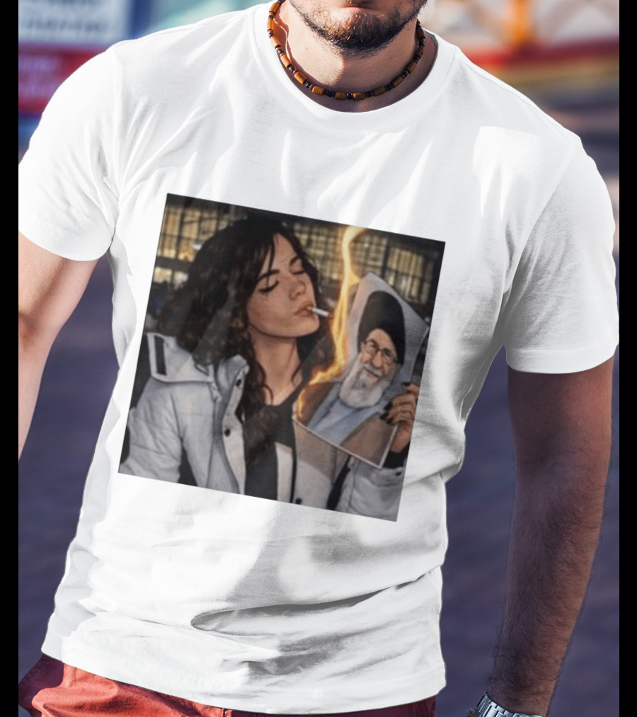 Burning Image Of Khamenei Revolution Rebellion Symbolism T-Shirt