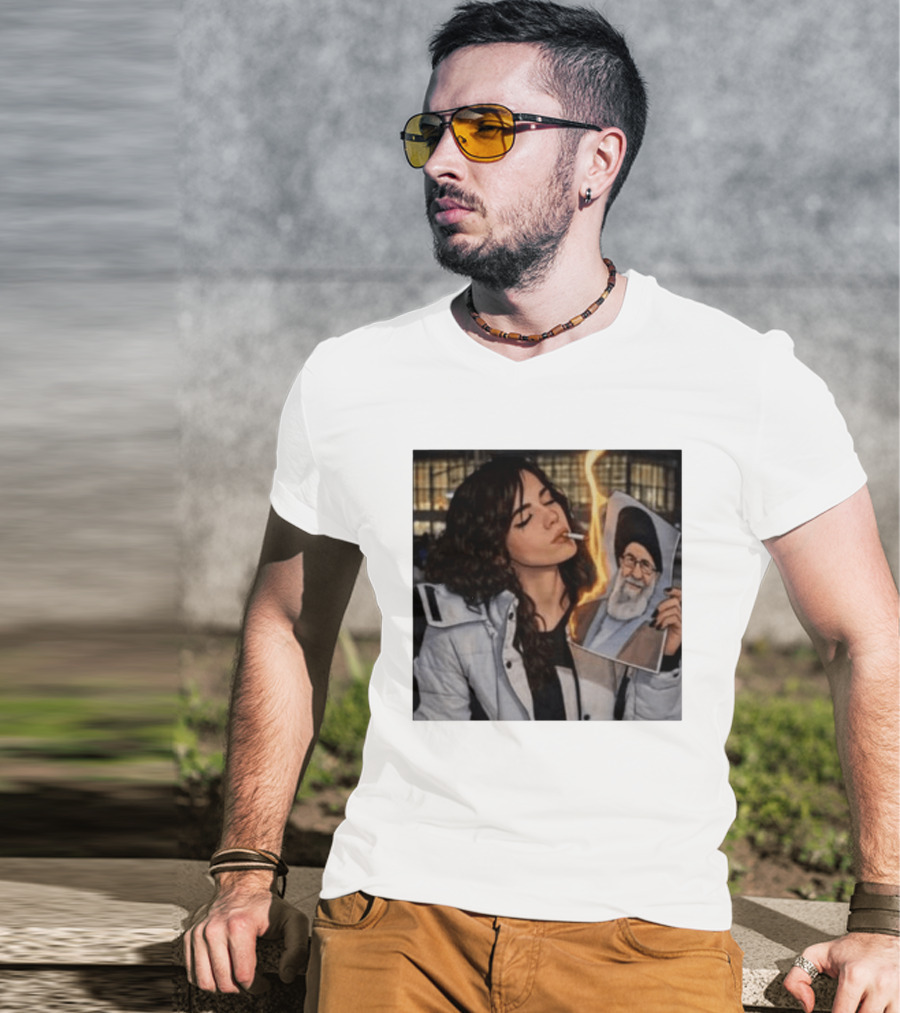 Burning Image Of Khamenei Revolution Rebellion Symbolism T-Shirt