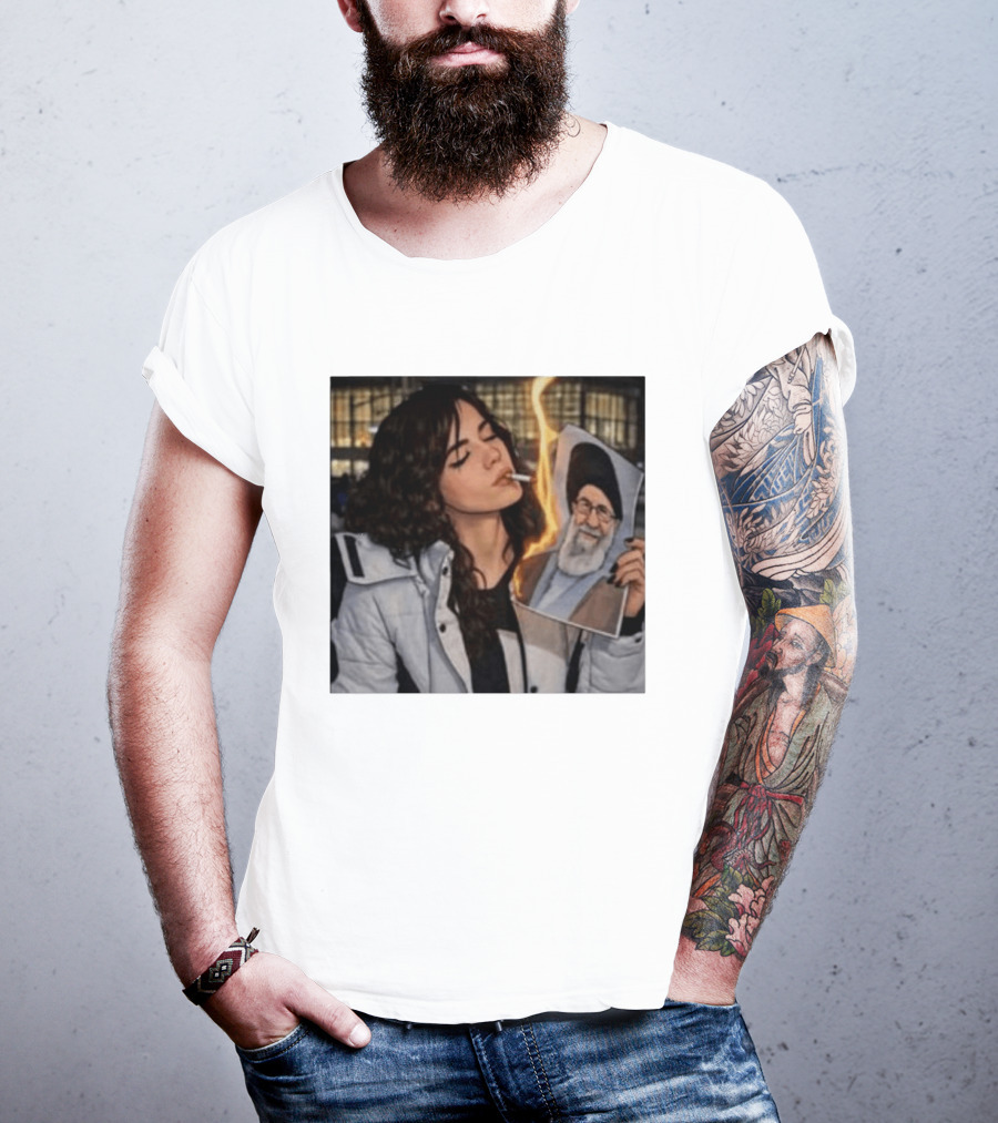 Burning Image Of Khamenei Revolution Rebellion Symbolism T-Shirt