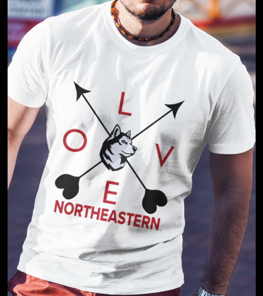 Northeastern Huskies Love Arrows Valentine's Day Gray Pullover T-Shirt