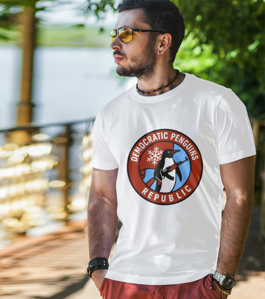 Democratic Penguins Republic Emblem With AK 47 And Snowflake T-Shirt