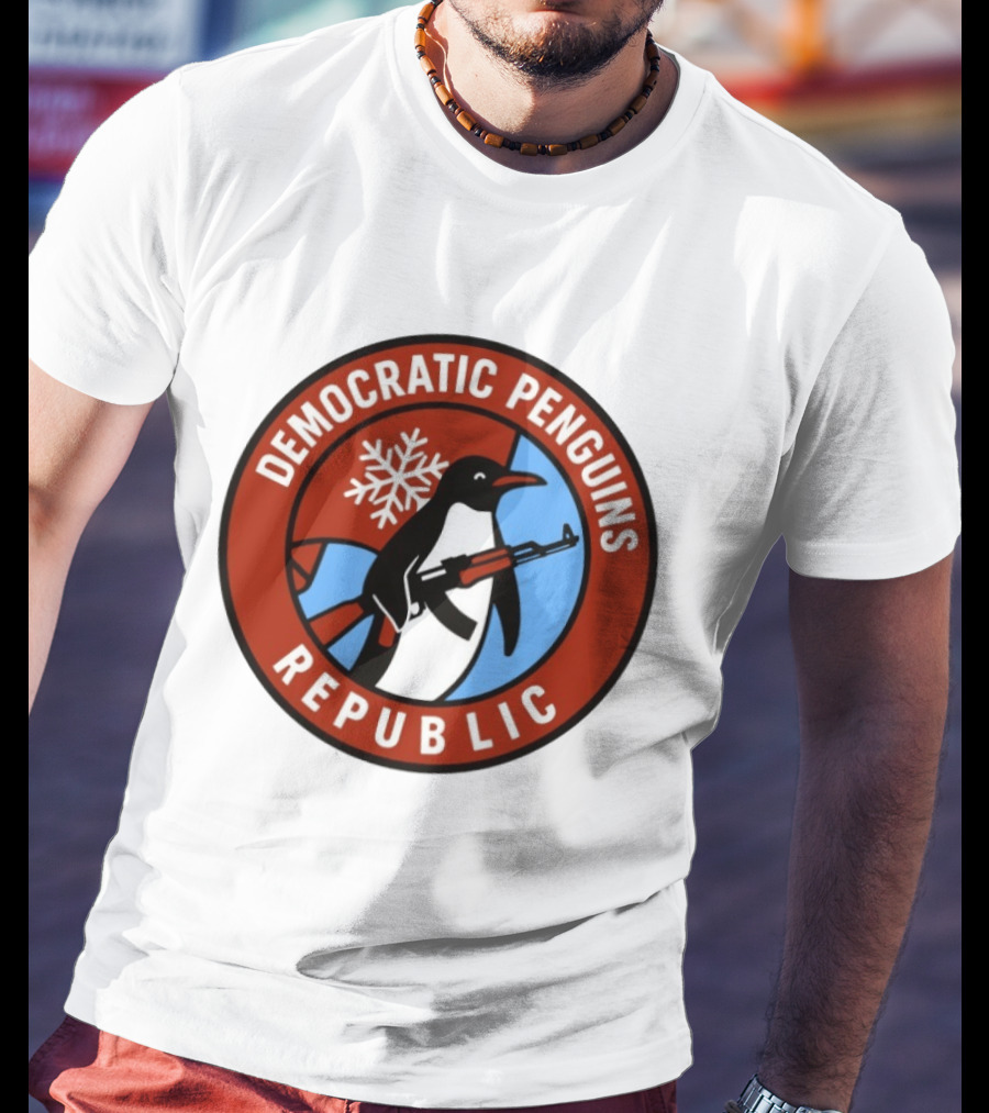 Democratic Penguins Republic Emblem With AK 47 And Snowflake T-Shirt