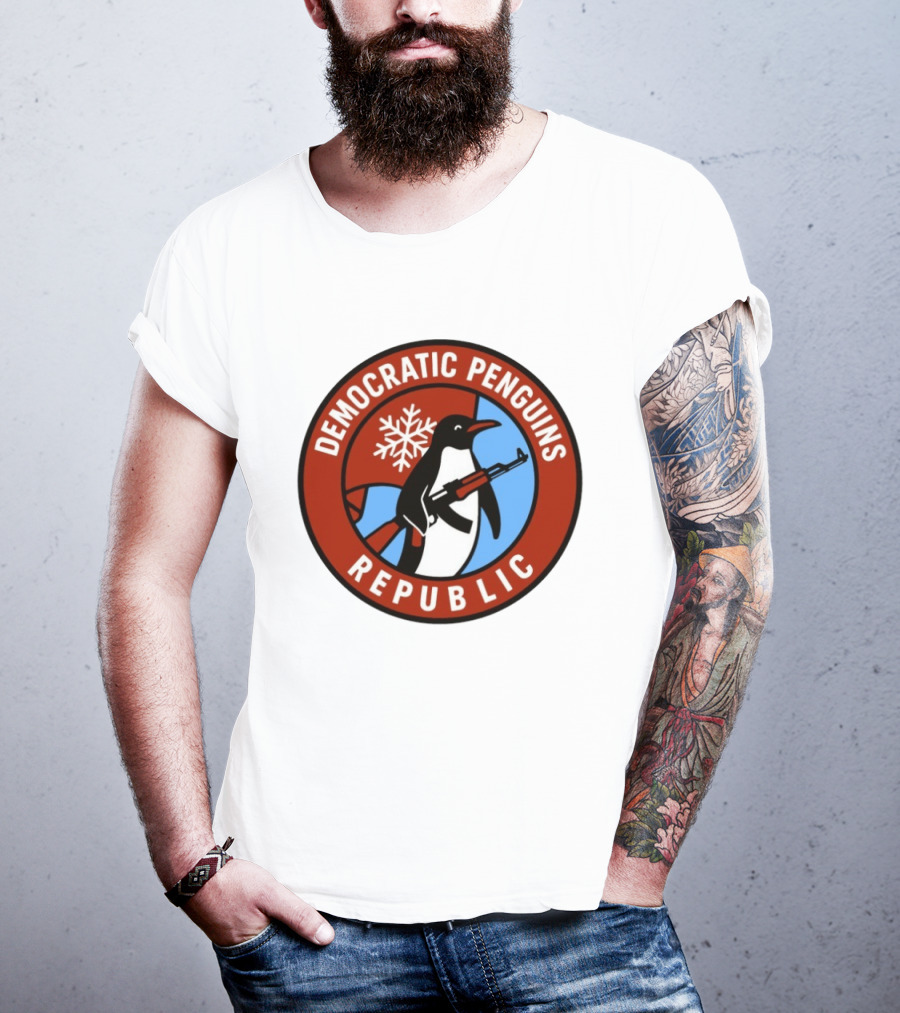 Democratic Penguins Republic Emblem With AK 47 And Snowflake T-Shirt