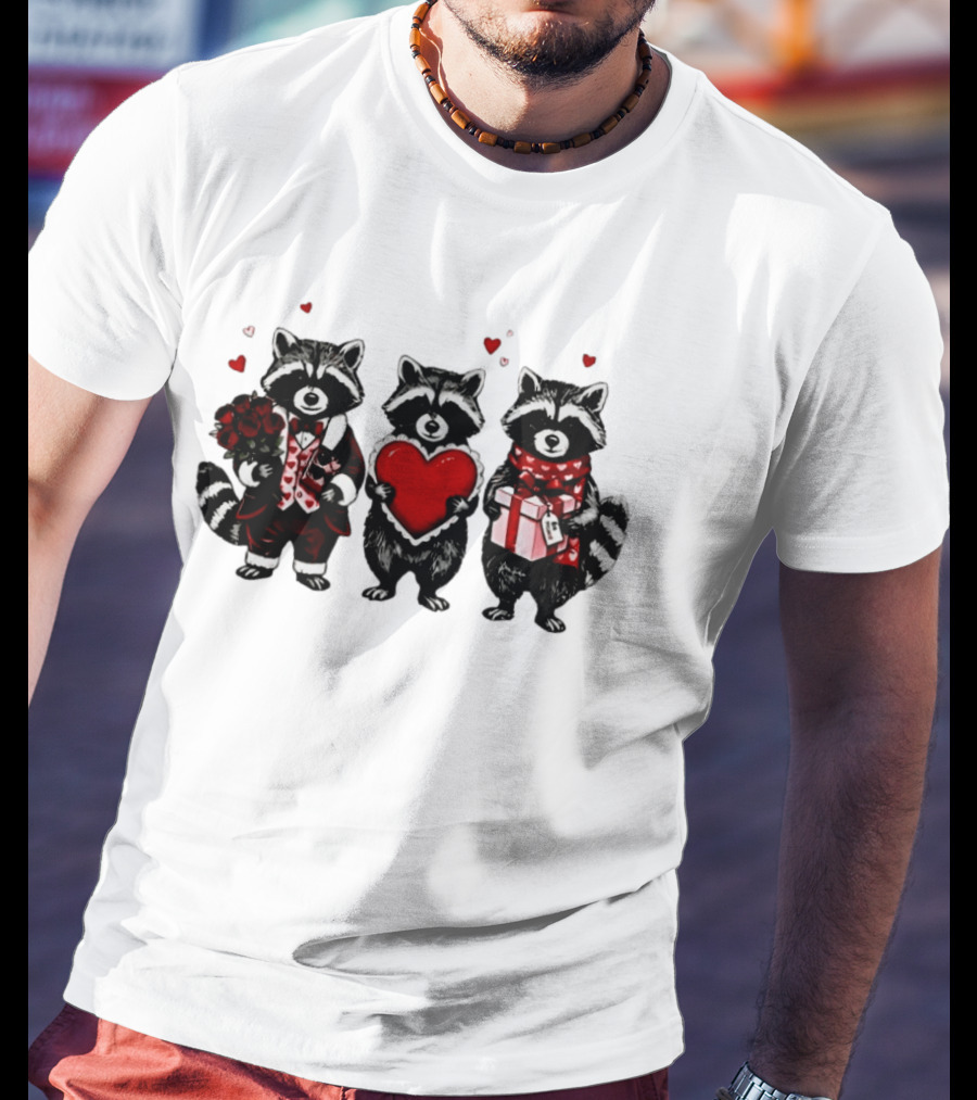 Valentine's Raccoons Love Heart Roses T-Shirt