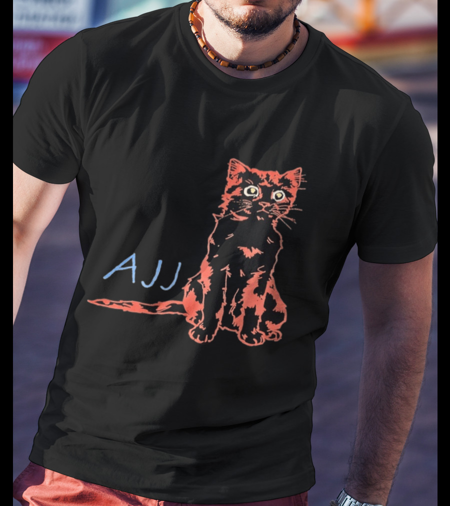 AJJ Cat Vibrant Cartoon Rock Band Merchandise T-Shirt