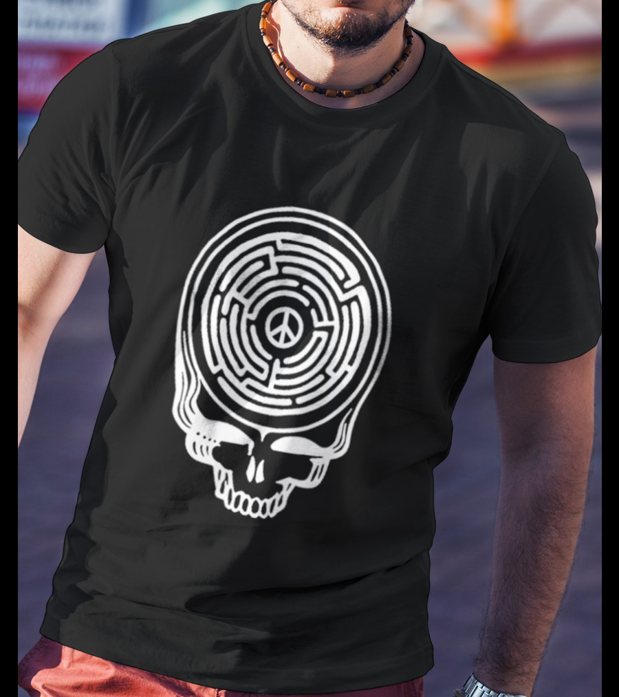Find Peace Skull Maze Black Cre Neck T-Shirt
