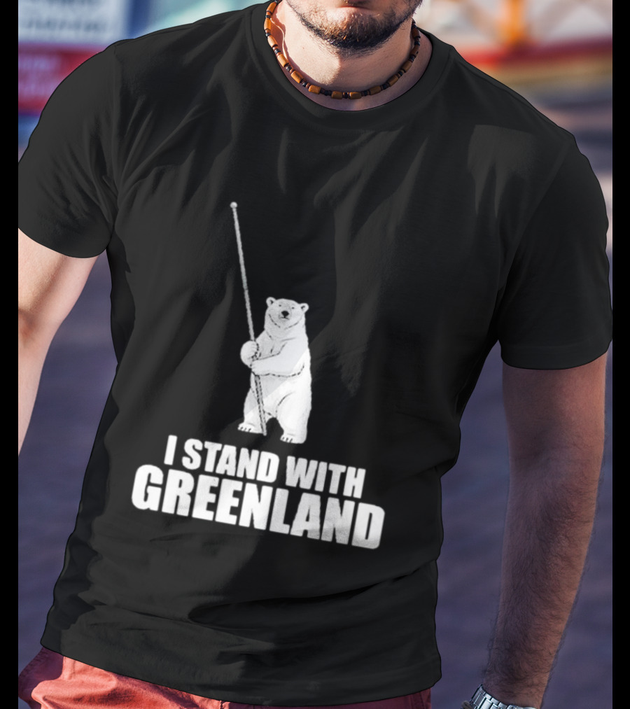 I Stand With Greenland Polar Bear Holding Staff T-Shirt