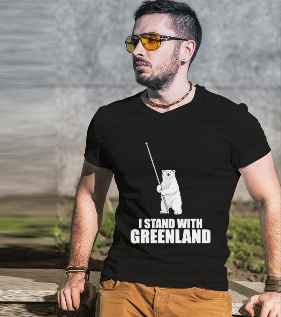 I Stand With Greenland Polar Bear Holding Staff T-Shirt
