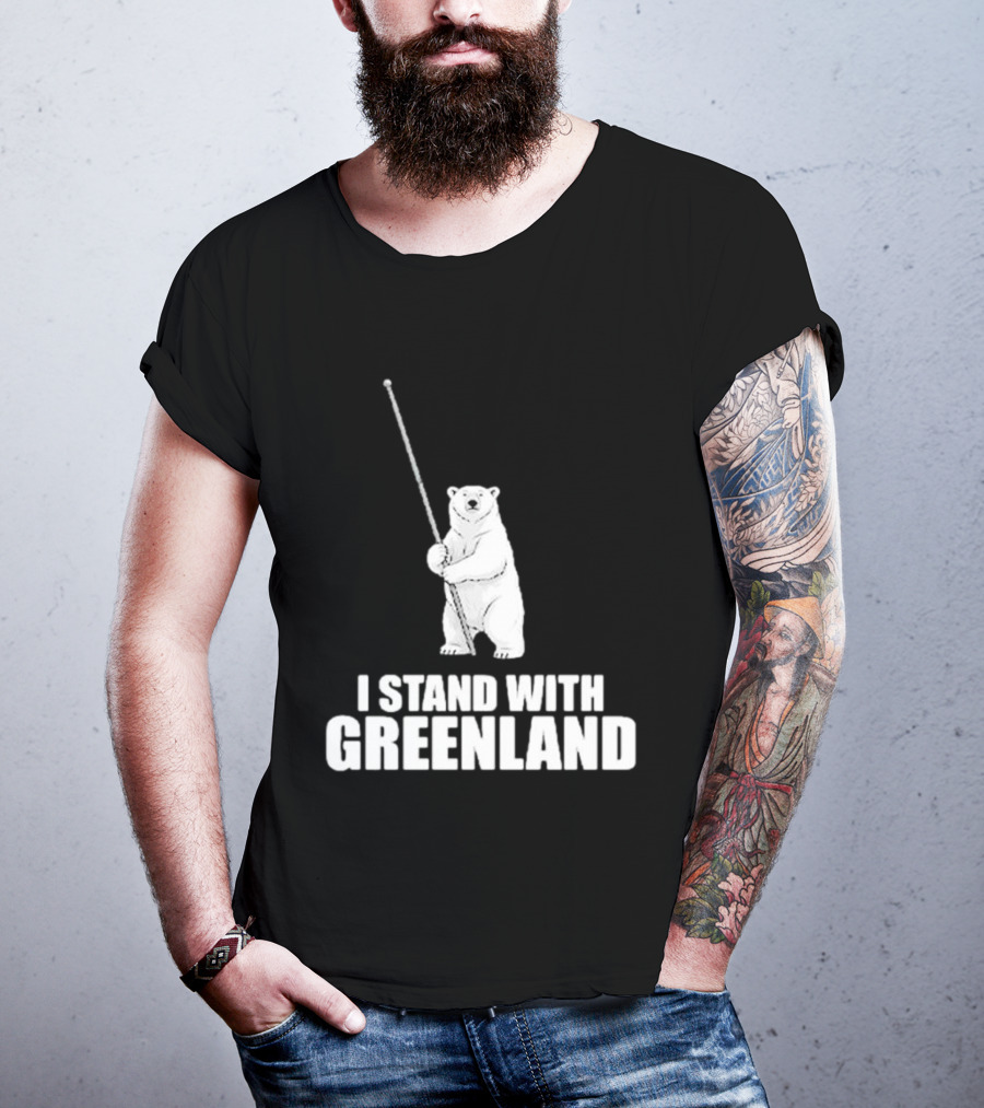 I Stand With Greenland Polar Bear Holding Staff T-Shirt