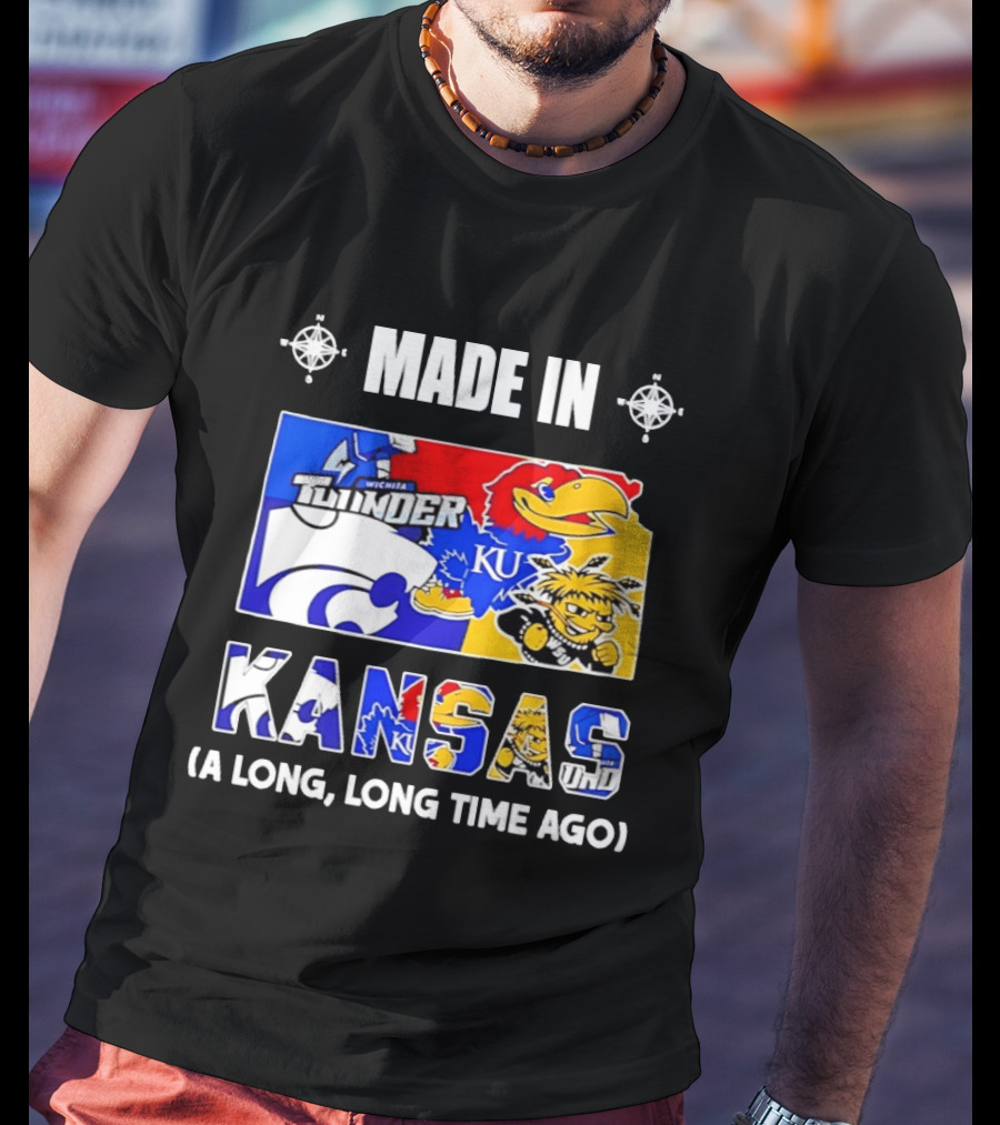Made In Kansas Long Time Ago Wichita Thunder KU Wildcats Jayhawks Mashup T-Shirt