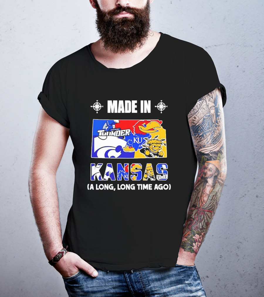 Made In Kansas Long Time Ago Wichita Thunder KU Wildcats Jayhawks Mashup T-Shirt
