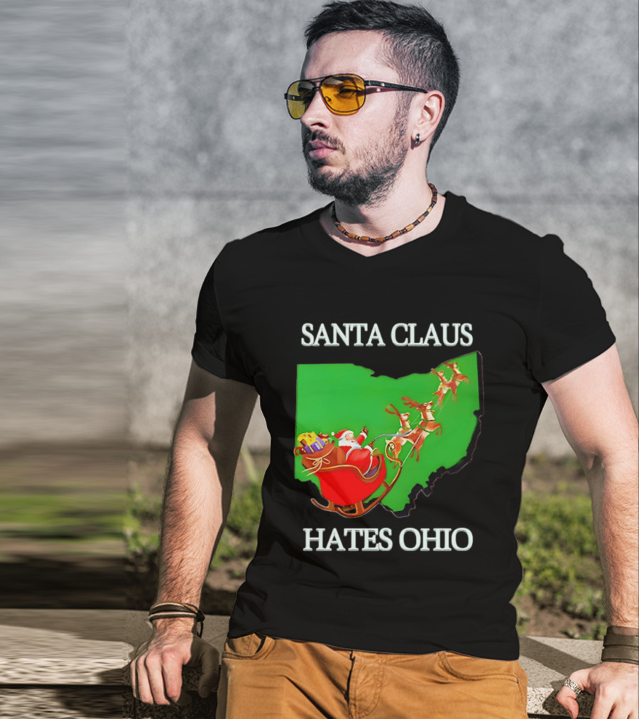 Santa Claus Hates Ohio Christmas Reindeer Sleigh Ohio State Buckeyes T-Shirt
