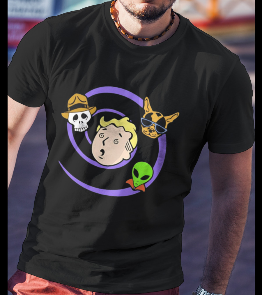 Vault Boy Wild Wasteland Skull Alien Dog T-Shirt