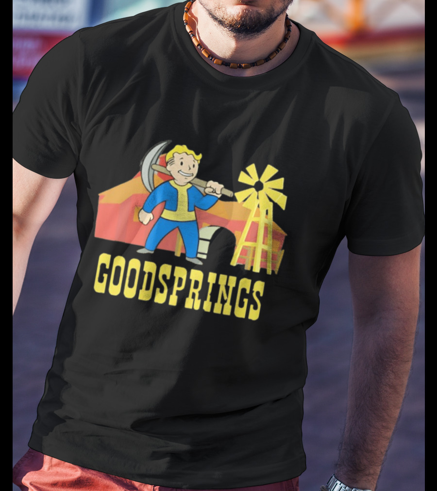 Vault Boy Goodsprings Fallout Windmill Pickaxe T-Shirt