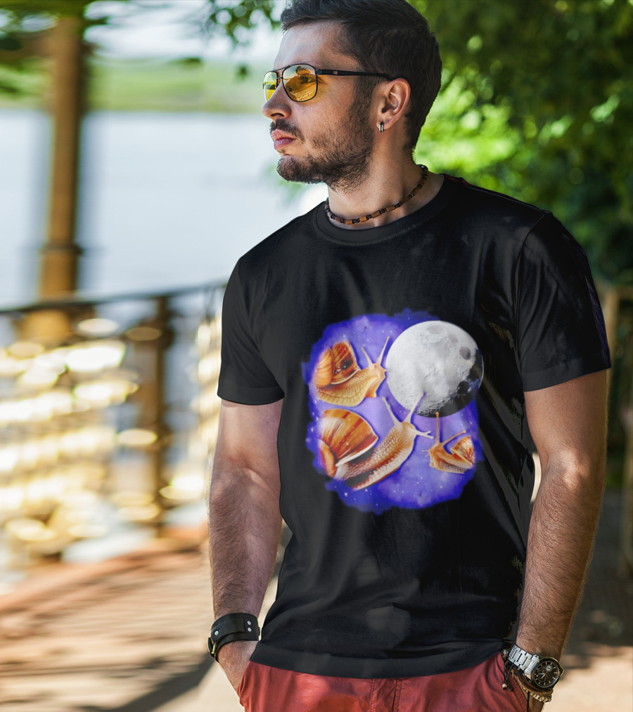 Yearning Snails Moon Cosmic Dreamscape Snail Galaxy T-Shirt