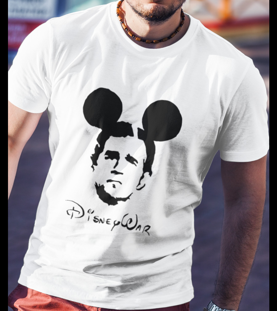 Disney War Mouse Satire With Iconic Ears And Stylized T-Shirt