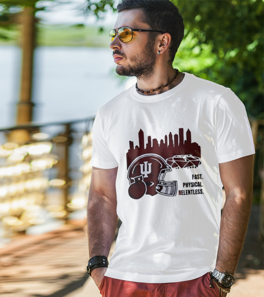 Indiana Hoosiers Helmet City Skyline Fast Physical Relentless T-Shirt
