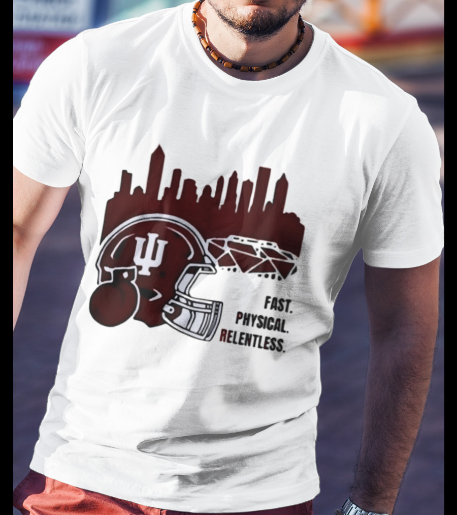 Indiana Hoosiers Helmet City Skyline Fast Physical Relentless T-Shirt