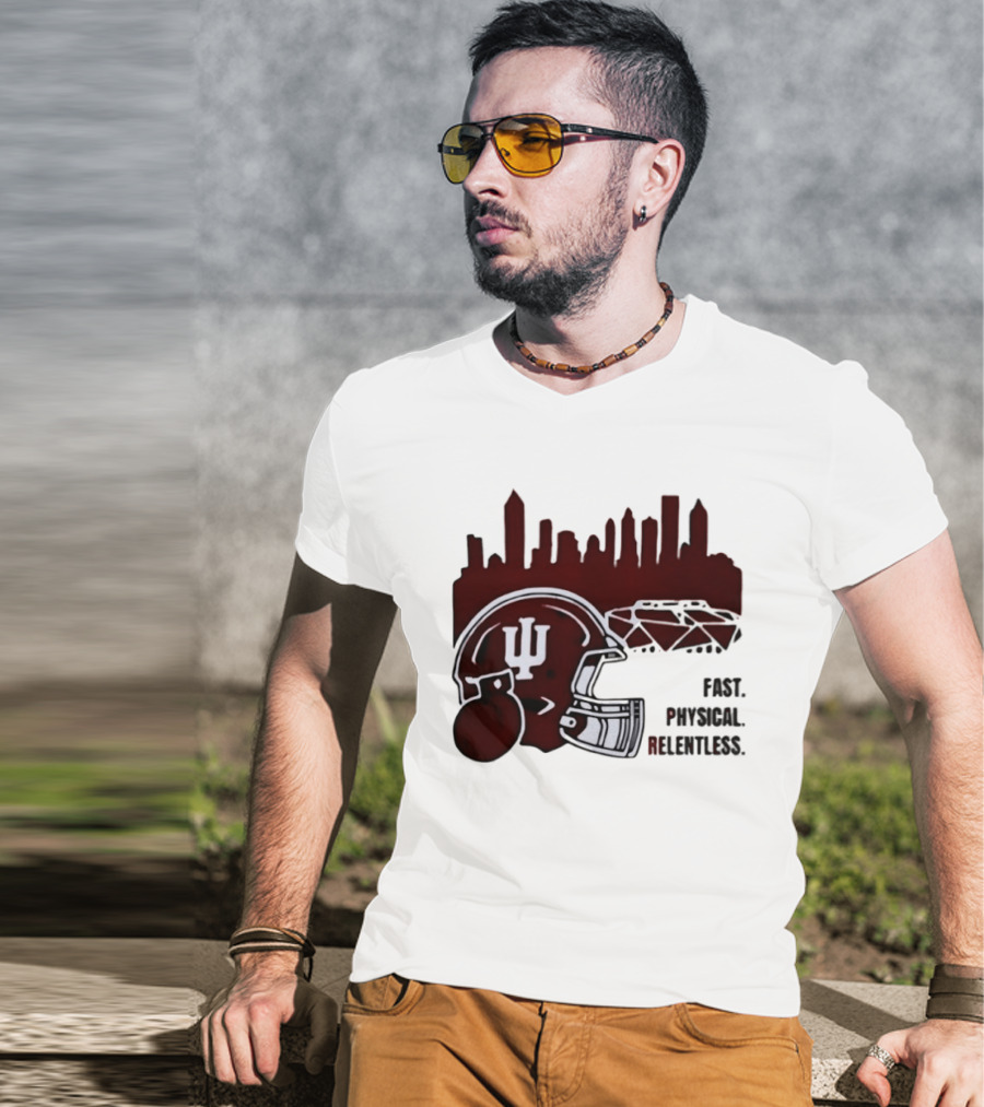 Indiana Hoosiers Helmet City Skyline Fast Physical Relentless T-Shirt