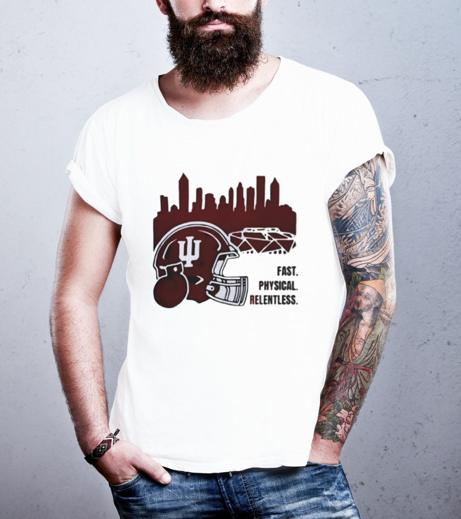 Indiana Hoosiers Helmet City Skyline Fast Physical Relentless T-Shirt