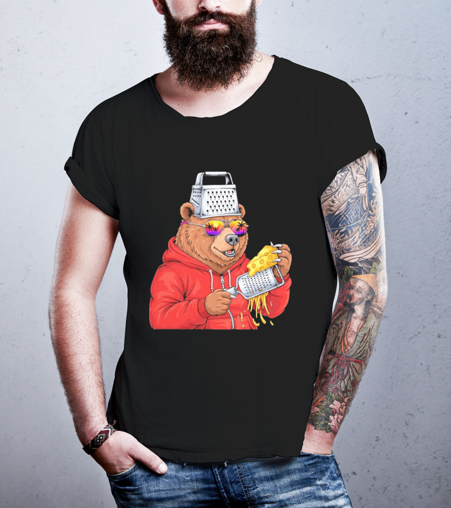 Bear With Cheese Grater Hat And Sunglasses With Bright Palm Tree Reflection T-Shirt