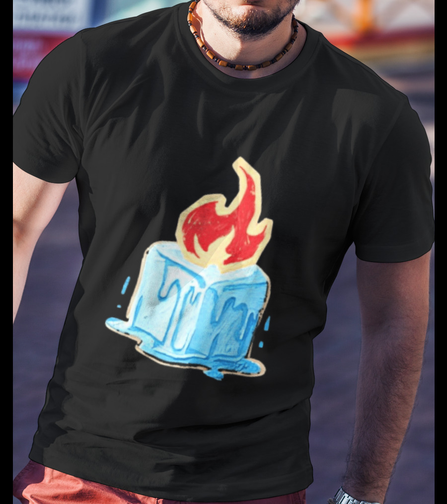 Melting Ice Cube Red Flame Emblem: Subtle Anti ICE Concept T-Shirt