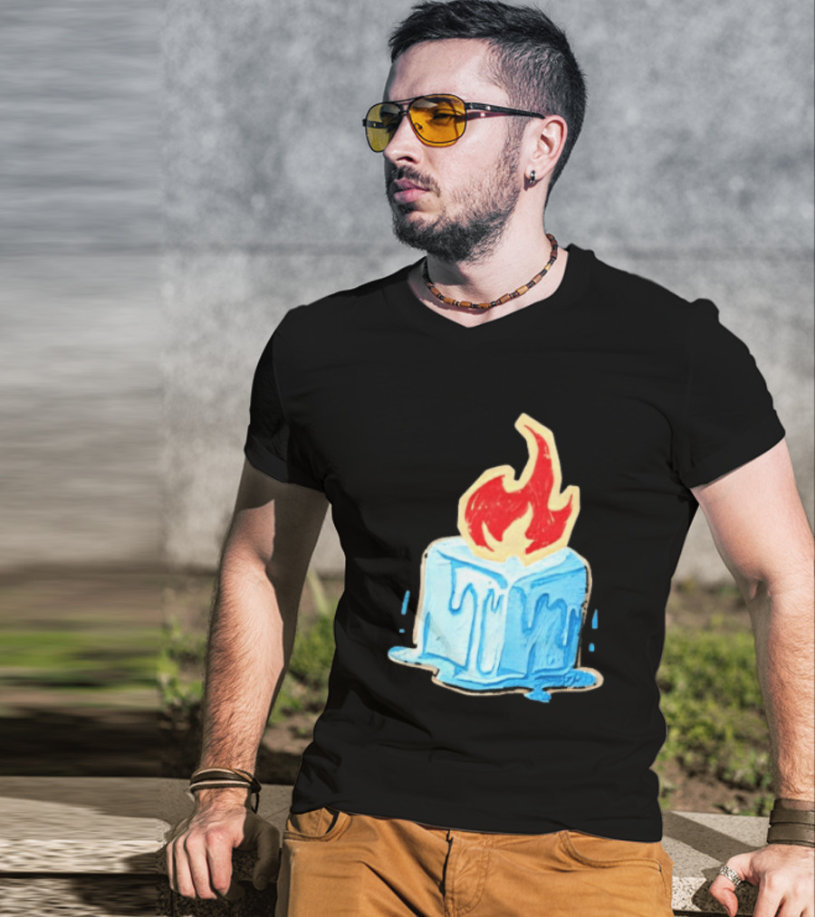 Melting Ice Cube Red Flame Emblem: Subtle Anti ICE Concept T-Shirt