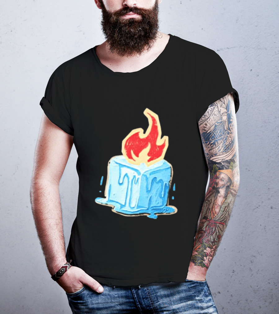 Melting Ice Cube Red Flame Emblem: Subtle Anti ICE Concept T-Shirt