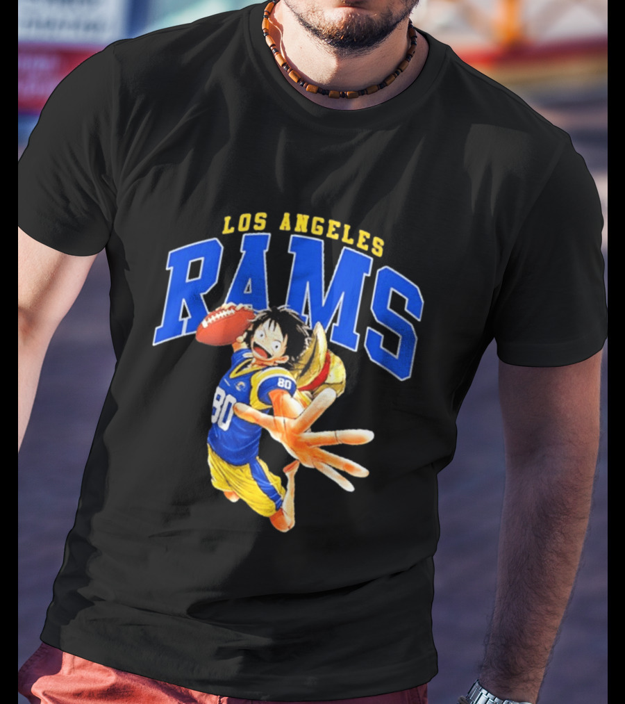Los Angeles Rams One Piece Crossover Luffy NFL Collaboration T-Shirt
