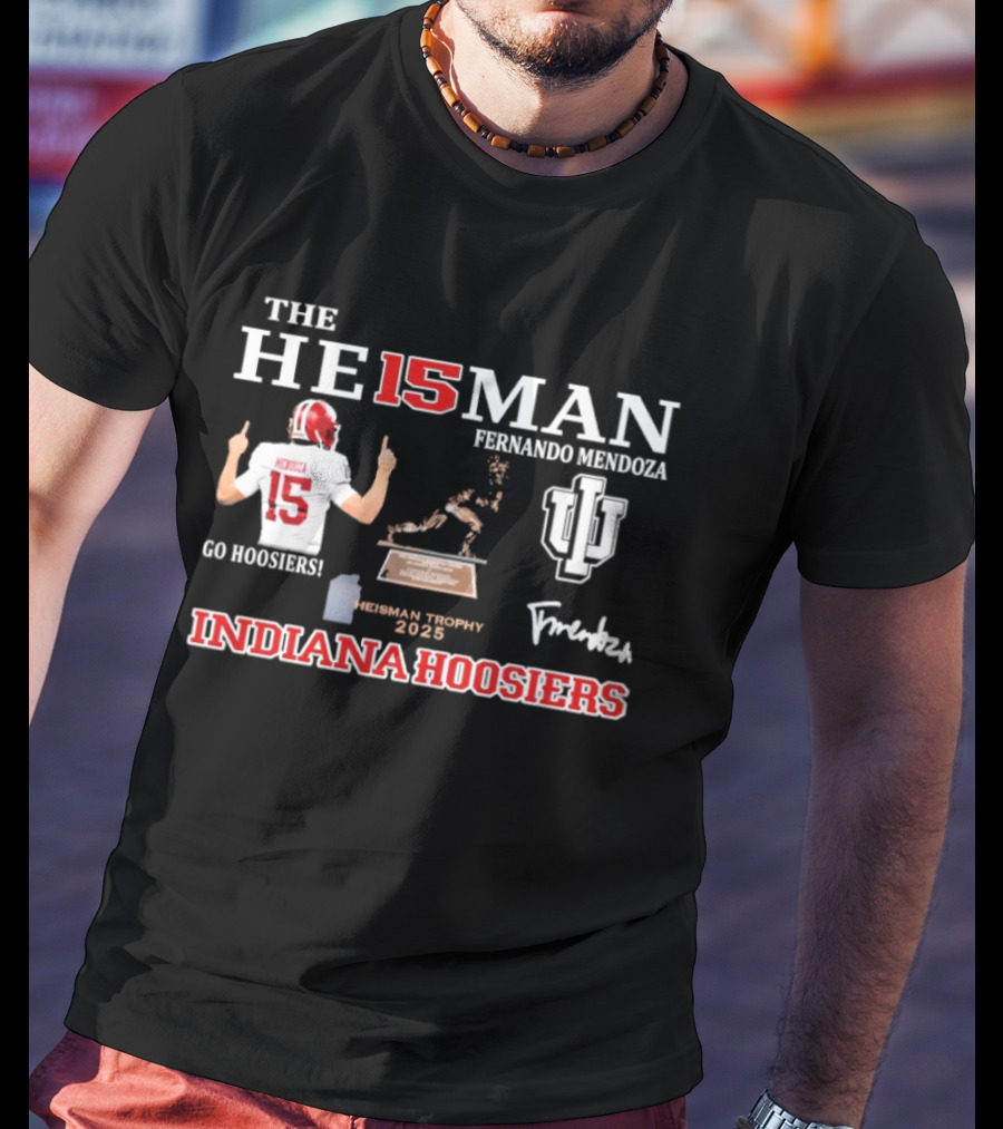 Fernando Mendoza 15 Indiana Hoosiers Heisman Trophy Indiana University Football T-Shirt
