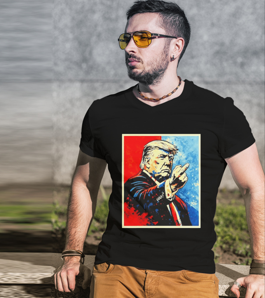Trump 2026 Meme Middle Finger Red Blue Pop T-Shirt