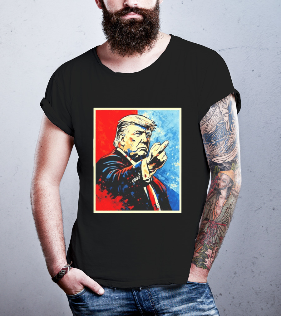 Trump 2026 Meme Middle Finger Red Blue Pop T-Shirt