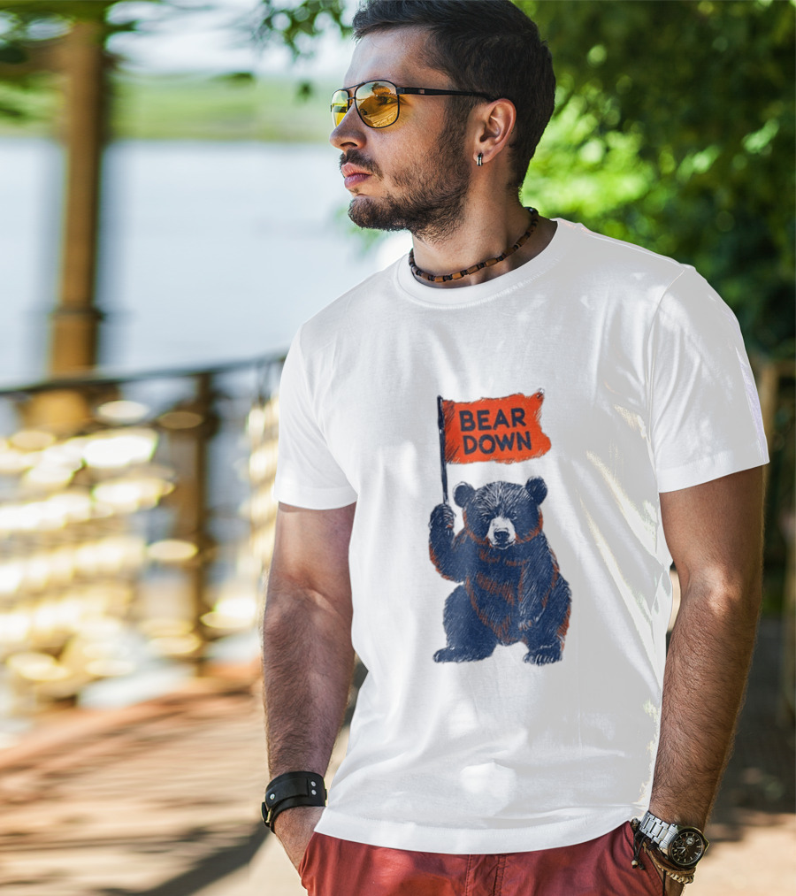 Bear Holding Bear Down Flag Chicago Bears Football 2026 T-Shirt