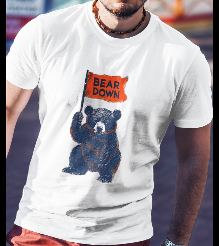 Bear Holding Bear Down Flag Chicago Bears Football 2026 T-Shirt