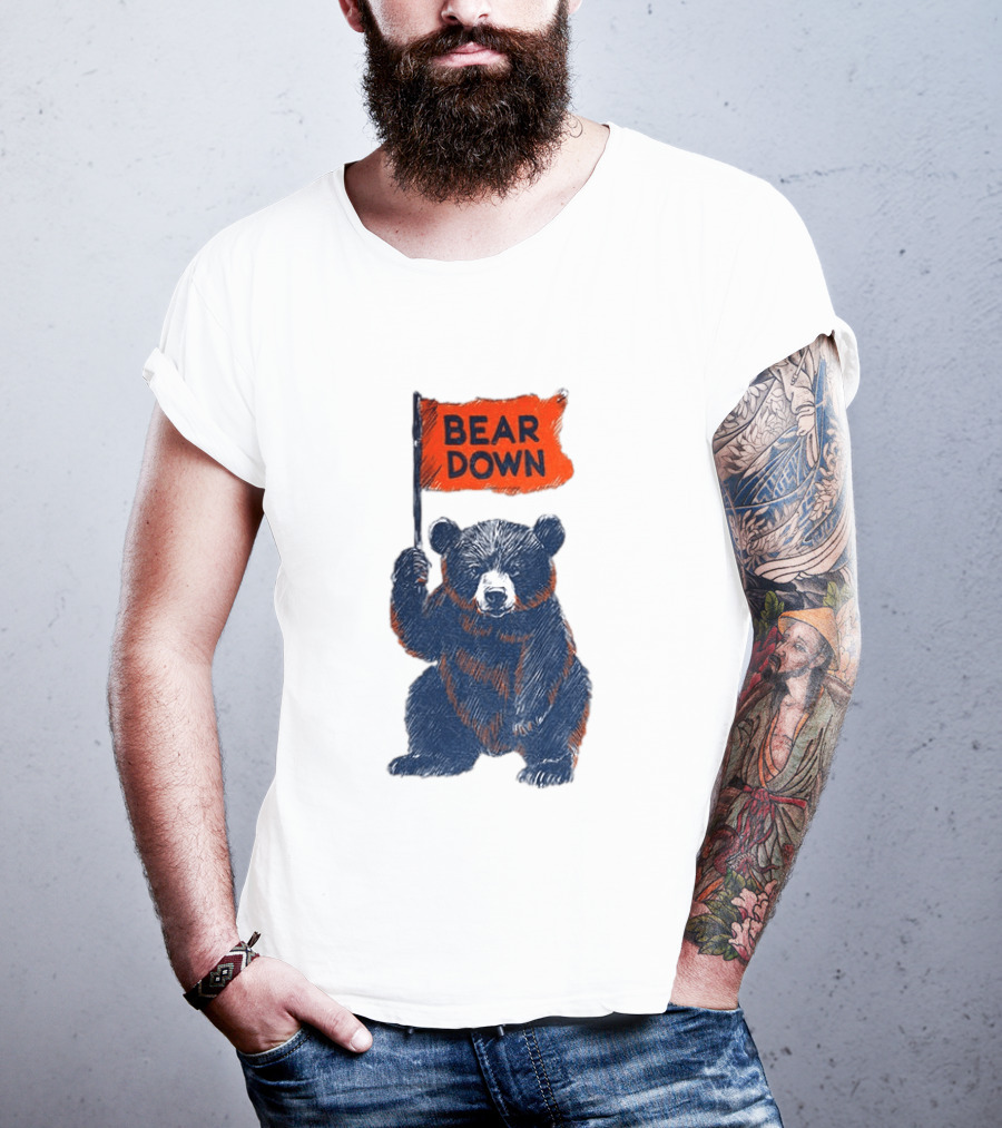 Bear Holding Bear Down Flag Chicago Bears Football 2026 T-Shirt