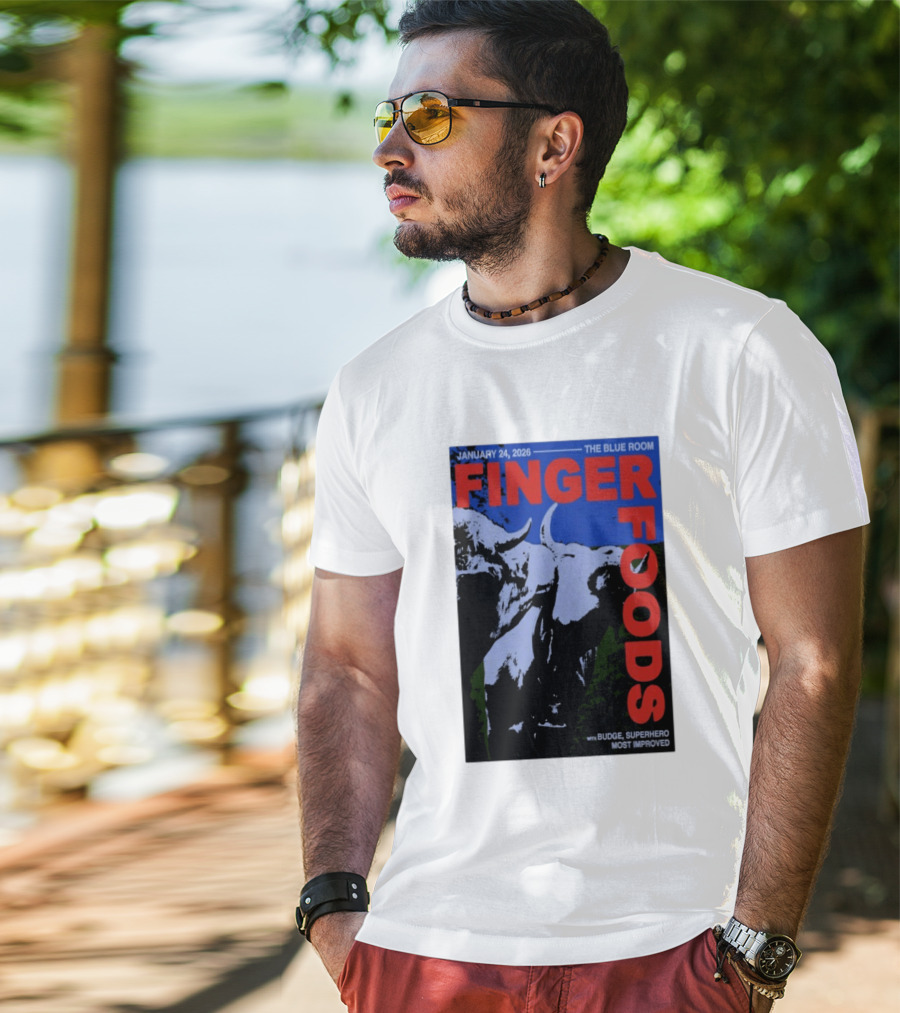 January 24 2026 Finger Foods The Blue Room Budge Superhero Most Improved T-Shirt