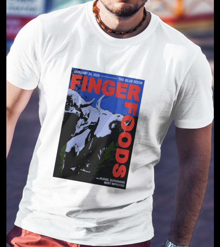 January 24 2026 Finger Foods The Blue Room Budge Superhero Most Improved T-Shirt